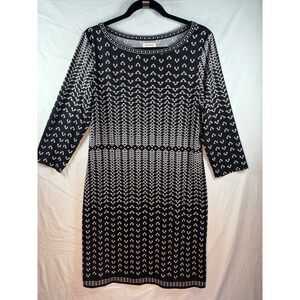 Max Studio Black White Geometric Print Sheath Dress 3/4 Sleeve Large Office Cmfy